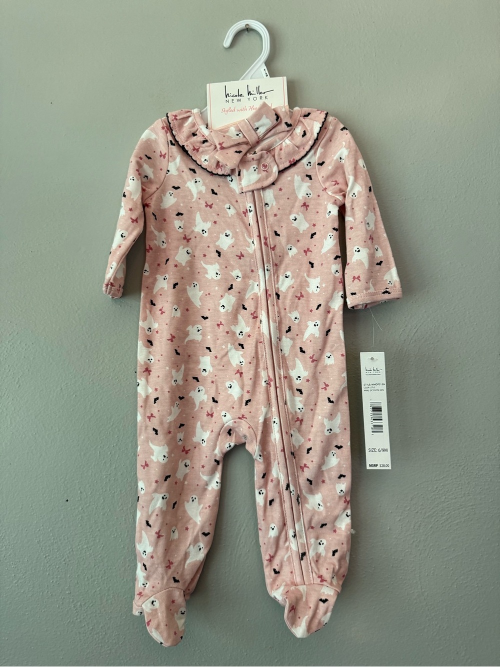 Pink Ghost-Print Fleece One-Piece for baby